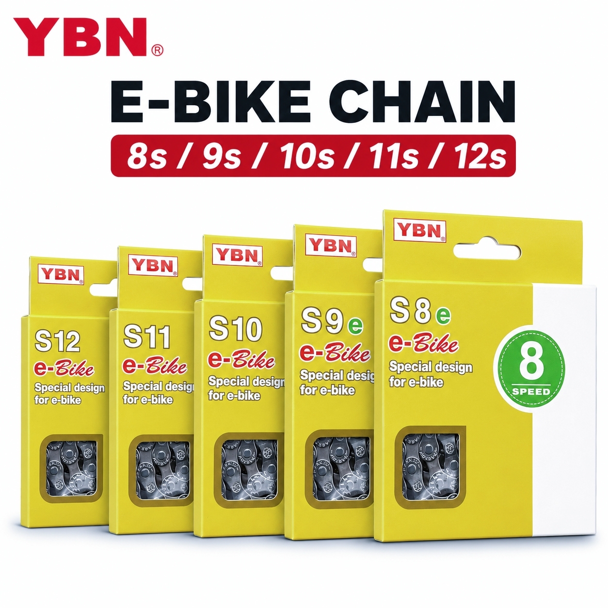 YBN E-Bike Chain 8/9/10/11/12 Speed 136 Links High Strength Bicycle Chain for Bosch Bafang for Shimano for SRAM MTB Road Bike