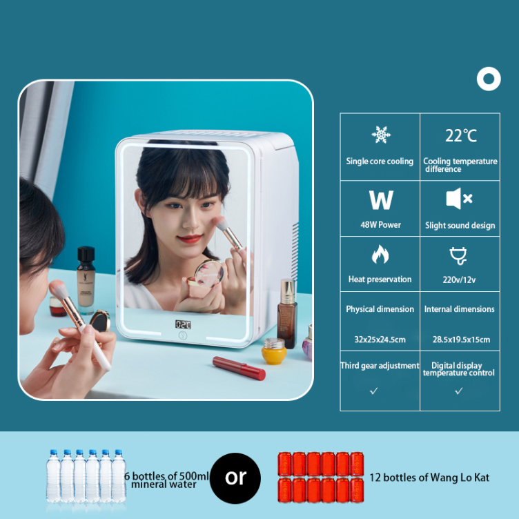 Refrigerador de belleza con pantalla de temperatura y espejo de 10L y 48 W