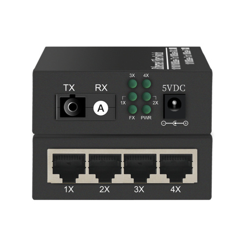 Media Converter 1F4E Fiber To Ethernet 1xSC 4xRJ45 10/100 Base-Tx to 100Base-FX Ethernet Fiber Switch China Manufacturer Wholesaler Price