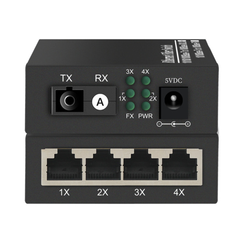 Media Converter 1G4E Fiber To Ethernet 1xSC 4xRJ45 10/100/1000 Base-Tx to 1000Base-FX Ethernet Fiber Switch China Manufacturer Wholesaler Price
