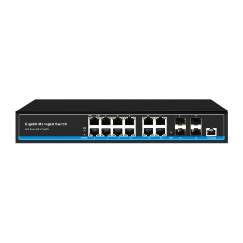 Managed Switches 8GE POE+4GE COMBO Ethernet 4xSFP 12xRJ45 Full Gigabit Ports Layer 2 Ethernet Fiber POE Switch China Manufacturer Wholesaler Price