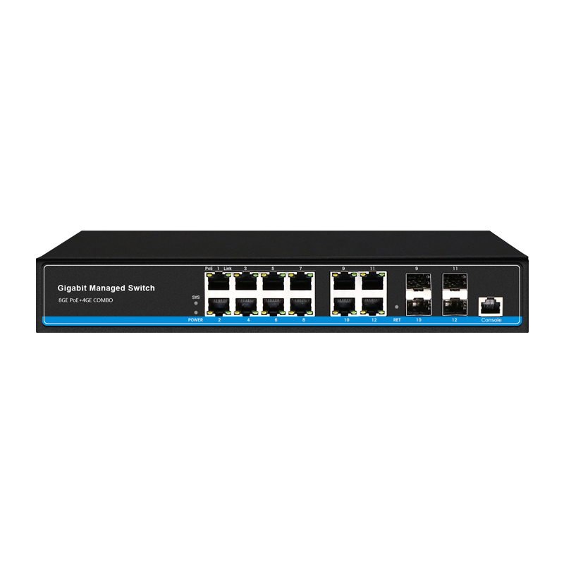 Managed Switches 8GE POE+4GE COMBO Ethernet 4xSFP 12xRJ45 Full Gigabit Ports Layer 2 Ethernet Fiber POE Switch China Manufacturer Wholesaler Price