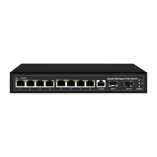 Managed Switches 8GE+2SFP Ethernet 2xSFP 8xRJ45 Full Gigabit Ports Layer 2 Ethernet Fiber POE Switch China Manufacturer Wholesaler Price