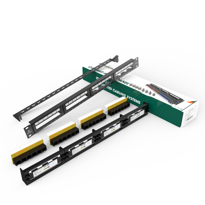 Cat5e Integrated Network Patch Panels 110-Style Patch Panel 24-Port 1RU Cable Management Bar Included