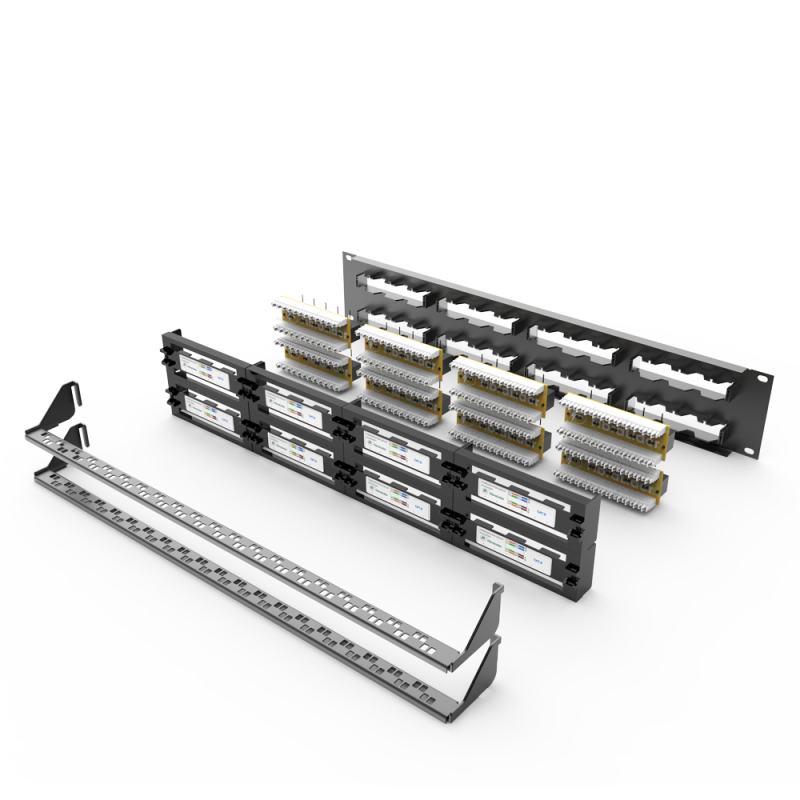 Cat6 Integrated Network Patch Panels 110-Style Patch Panel 48-Port 2RU Cable Management Bar Included