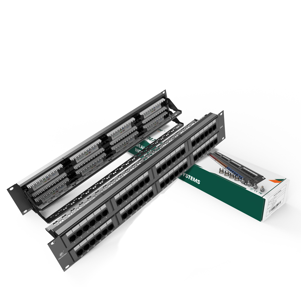 Cat6 Integrated Network Patch Panels 110-Style Patch Panel 48-Port 2RU Cable Management Bar Included