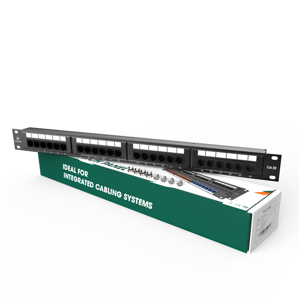 Cat5e Integrated Network Patch Panels 110-Style Patch Panel 24-Port 1RU Cable Management Bar Included