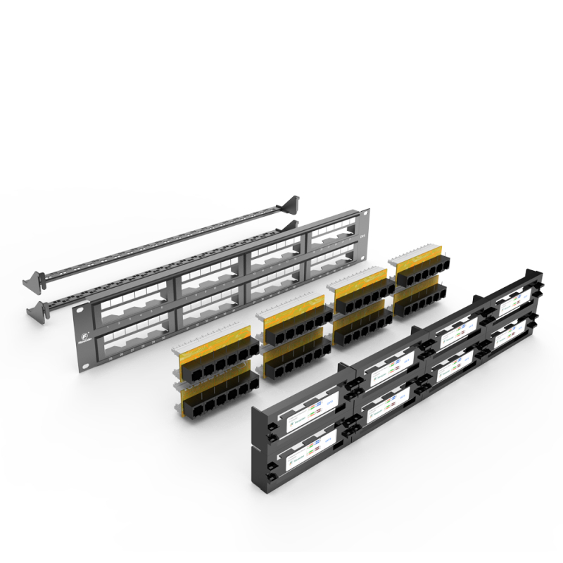 Cat6 Integrated Network Patch Panels 110-Style Patch Panel 48-Port 2RU Cable Management Bar Included