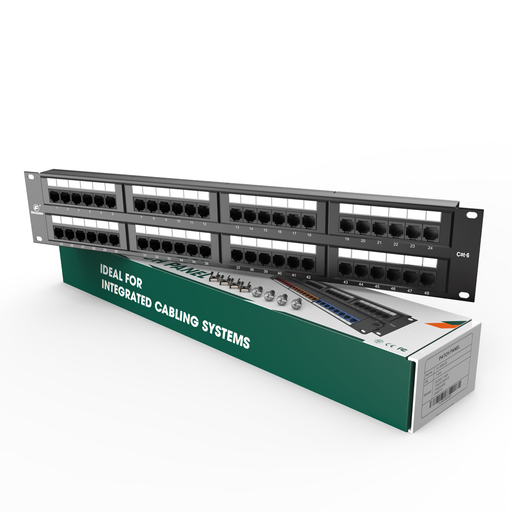 Cat6 Integrated Network Patch Panels 110-Style Patch Panel 48-Port 2RU Cable Management Bar Included