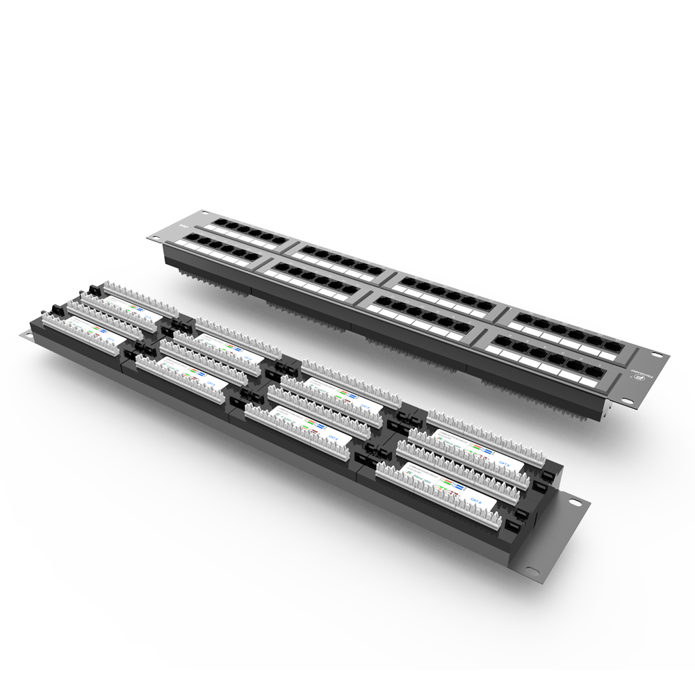 Cat6 Integrated Network Patch Panels 110-Style Patch Panel 48-Port 2RU Cable Management Bar Included
