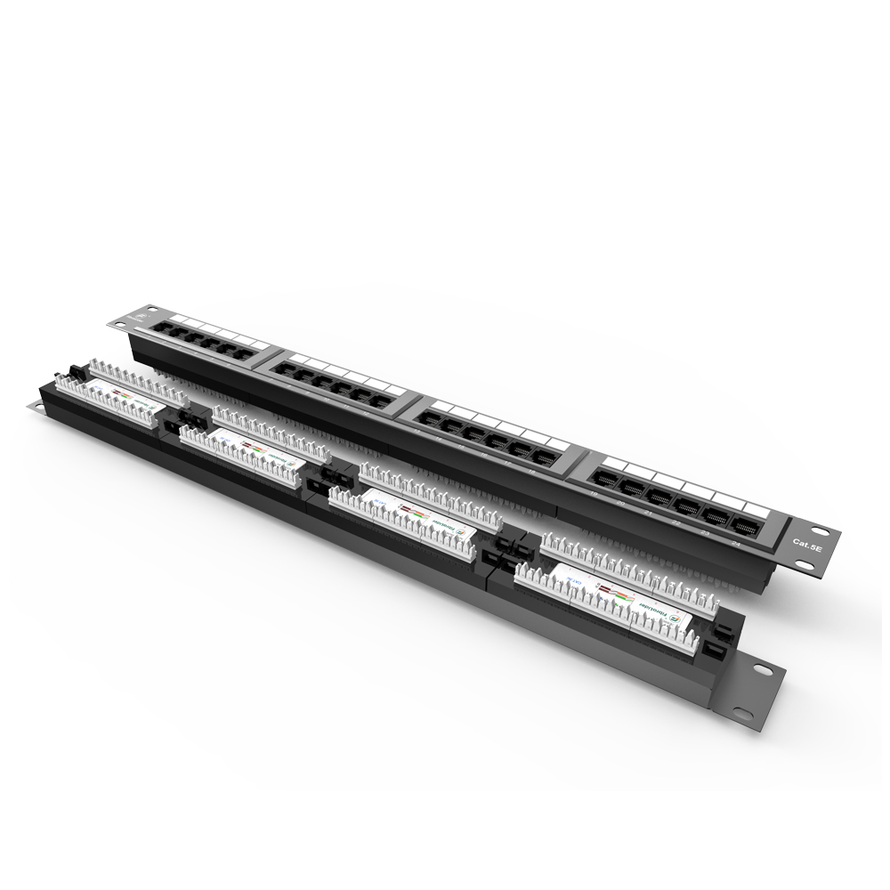 Cat5e Integrated Network Patch Panels 110-Style Patch Panel 24-Port 1RU Cable Management Bar Included