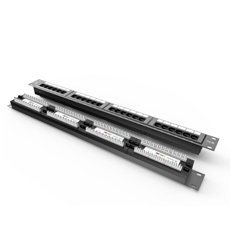 Cat5e Integrated Network Patch Panels 110-Style Patch Panel 24-Port 1RU Cable Management Bar Included