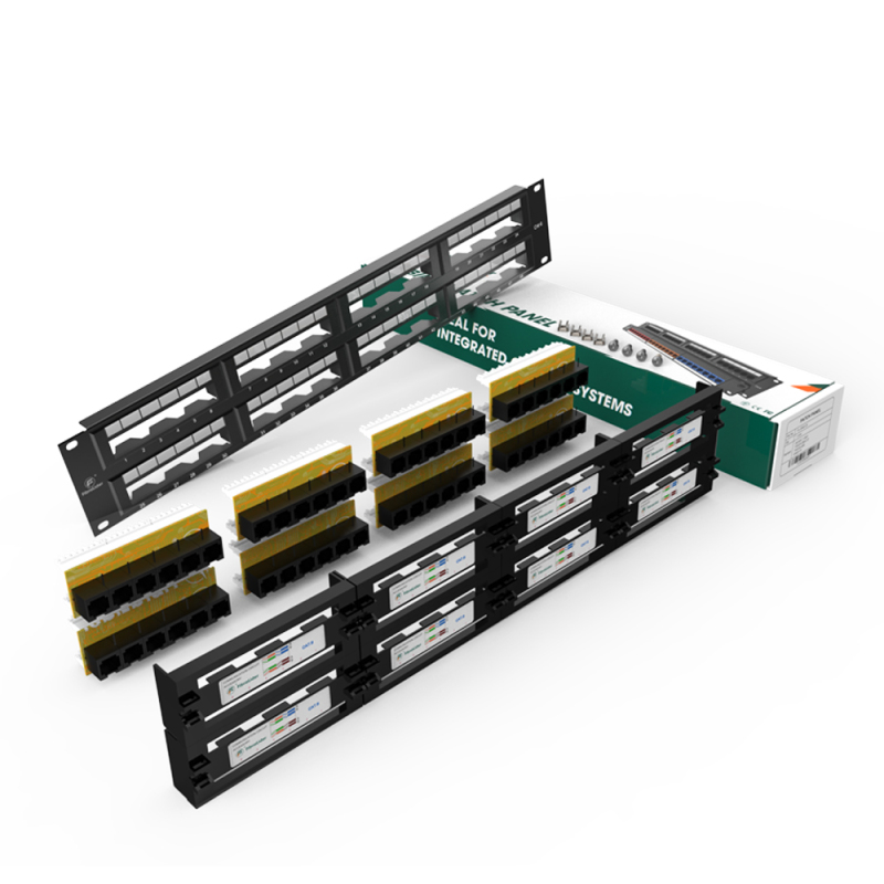 Cat6 Integrated Network Patch Panels 110-Style Patch Panel 48-Port 2RU Cable Management Bar Included