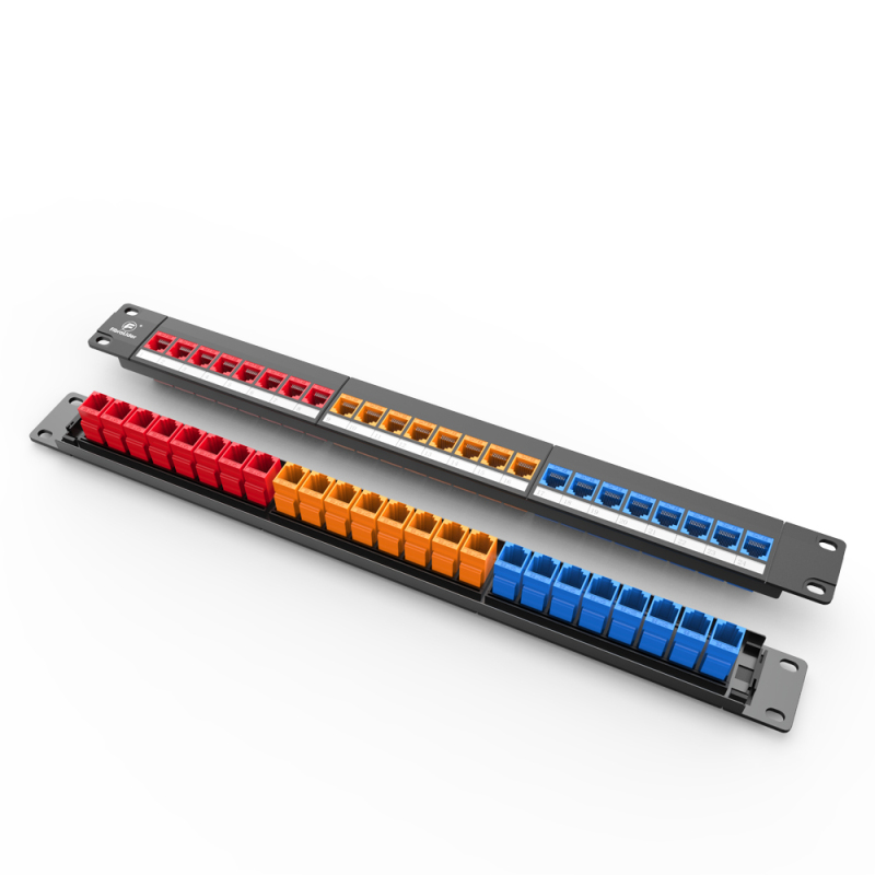 Cat5e Colorful Modular Network Patch Panels 24-Port 1 Rack Mount Cable Management Bar Included