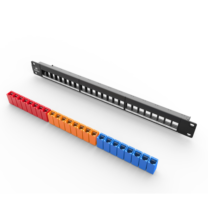 Cat5e Colorful Modular Network Patch Panels 24-Port 1 Rack Mount Cable Management Bar Included