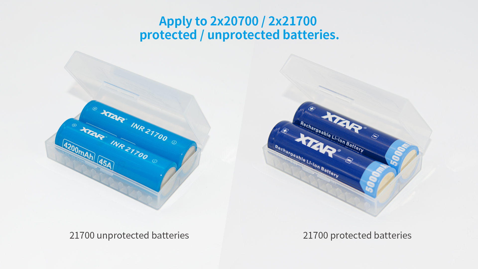 Apply to 2x21700/20700 protected/unprotected batteries