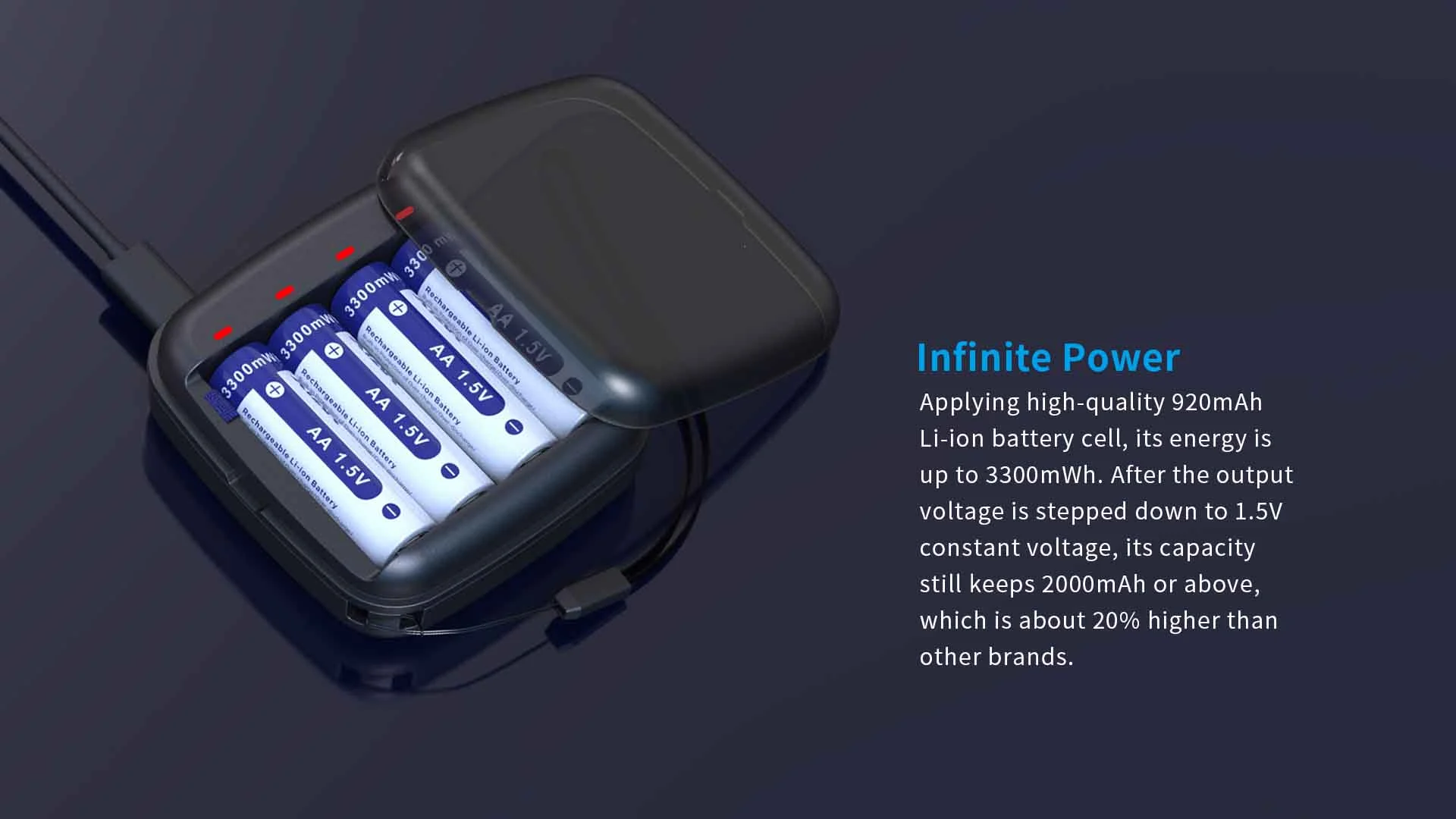 XTAR rechargeable 1.5V aa battery keeps 1.5V constage output.