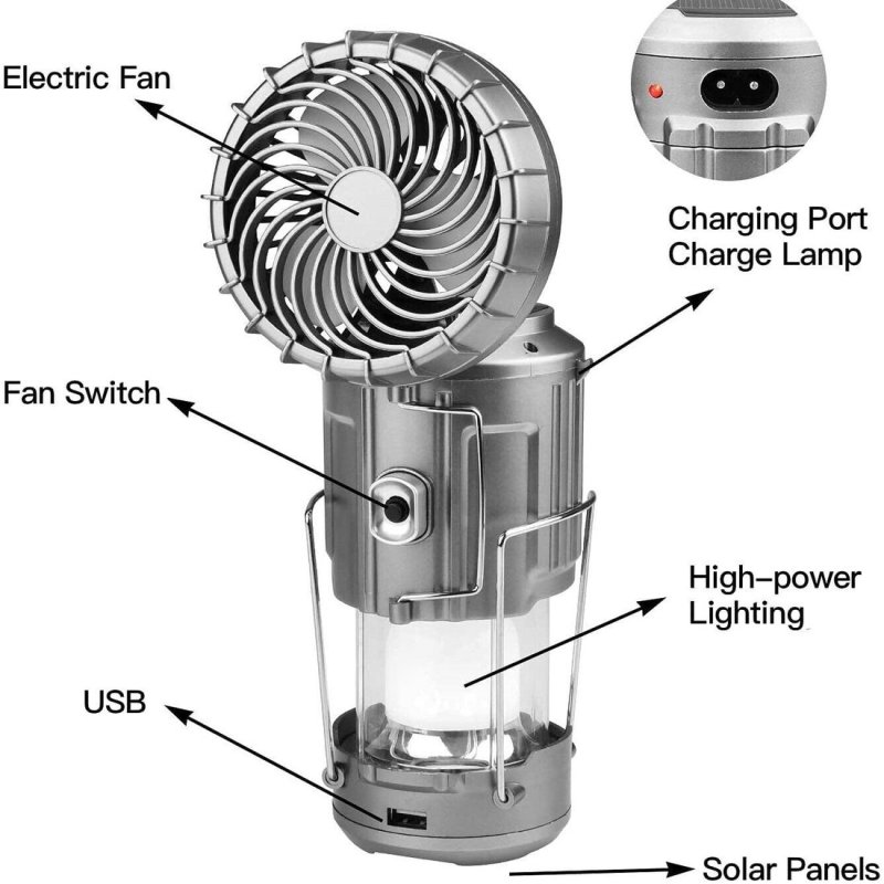 6 in 1 Portable Outdoor Led Camping Lantern with Fan