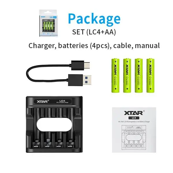 XTAR LC4 charger for 1.5V lithium battery with indicator