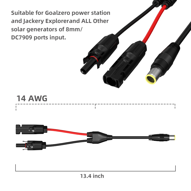 Power Station Solar Connector 16AWG Solar Connector To DC 8mm Adapter Cable - Waterproof 16AWG For Power Stations & Solar Generators Solar Extension Cable