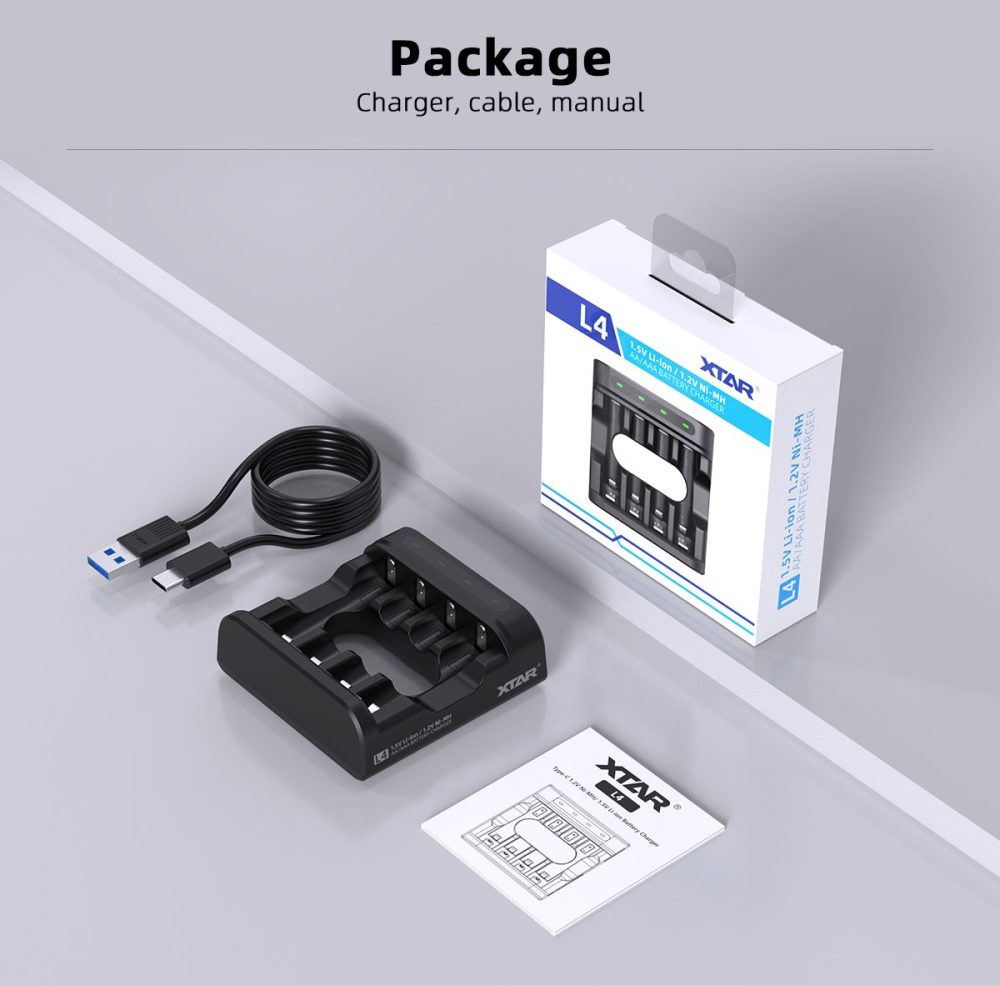 XTAR L4 Charger for 1.5V lithium & 1.2V NIMH AA/AAA Batteries