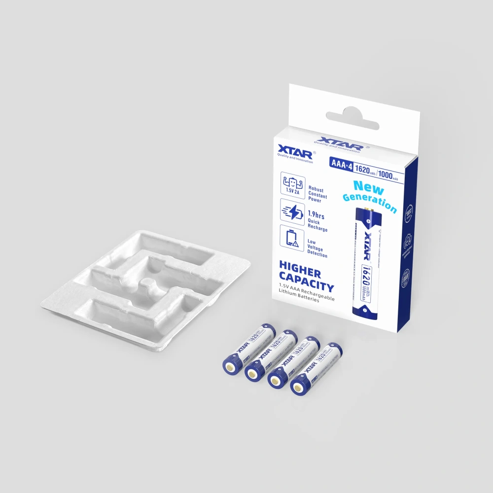 XTAR 1620mWh/1000mAh 1.5V AAA Lithium ion Battery with Low Voltage Indicator