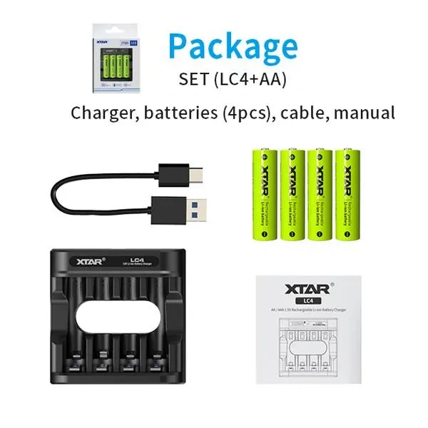 XTAR LC4 charger for 1.5V AA AAA lithium battery with Low-Voltage Indication