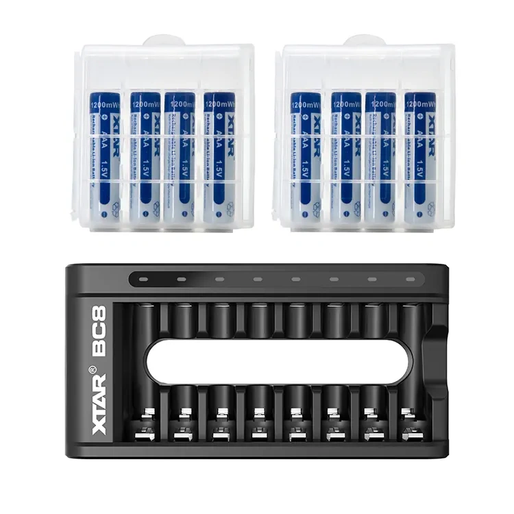 XTAR 1.5V AA 3300mWh AAA 1200mWh Lithium ion Battery and BC8 / BC4 Bundle Version Charger SET