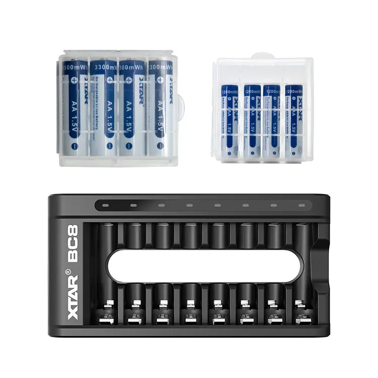 XTAR 1.5V AA 3300mWh AAA 1200mWh Lithium ion Battery and BC8 / BC4 Bundle Version Charger SET