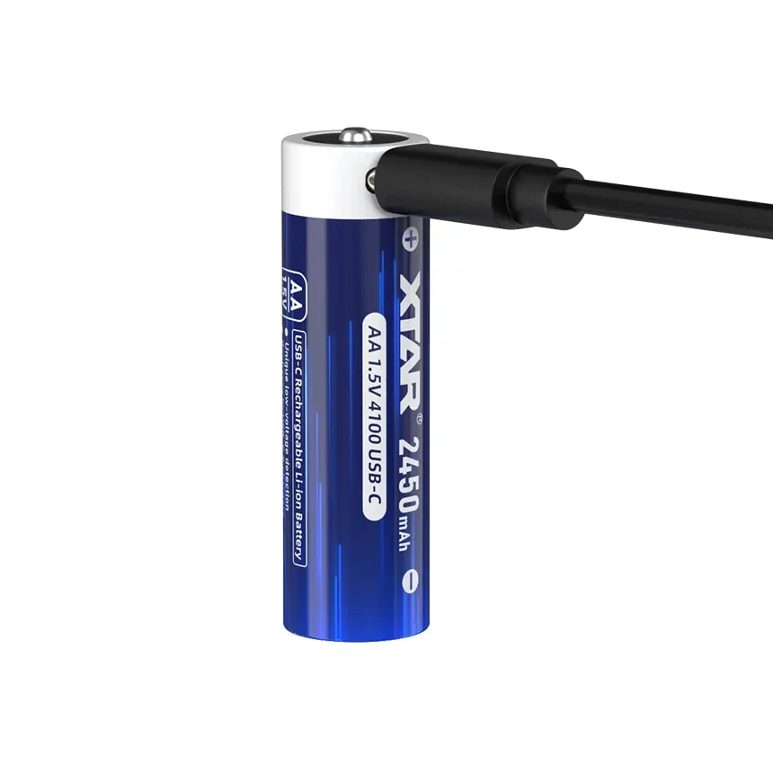 XTAR AA 1.5V USB-C Rechargeable Lithium Battery 4100mWh/2450mAh with Low Voltage Indicator