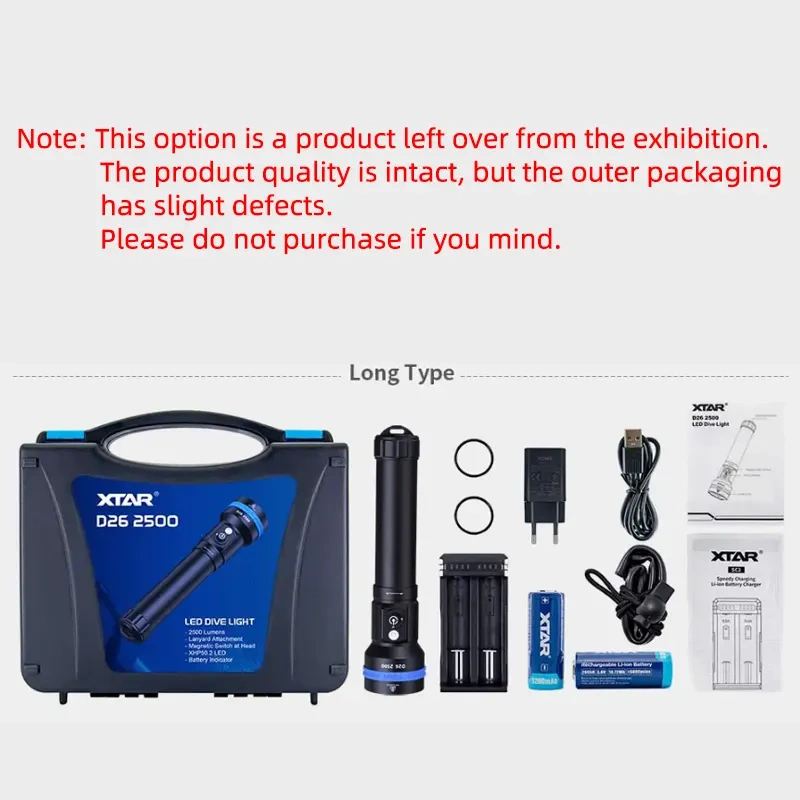 XTAR D26 2500 Lumens 18650/26650 Battery IPX8 Scuba Dive Light Waterproof Diving Torch Submarine Diving Lights Underwater 100 Meters Cave Wreck Diving Flashlight