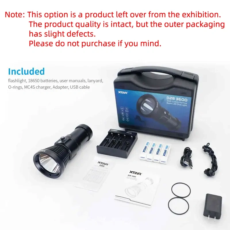XTAR D28 3600 Narrow Beam Diving Flashlight with Battery and Charger