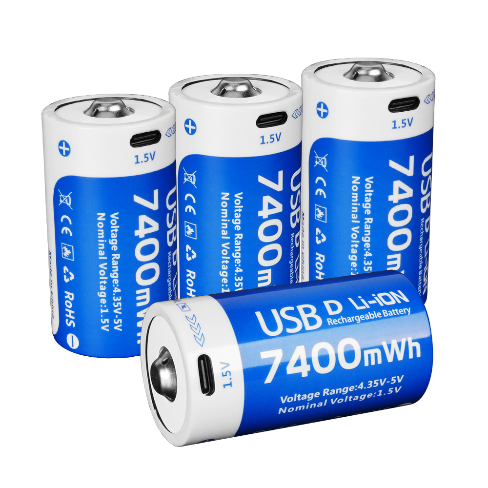 D size Lithium 7400mWh batteries 4-pack, Rechargeable lithium battery