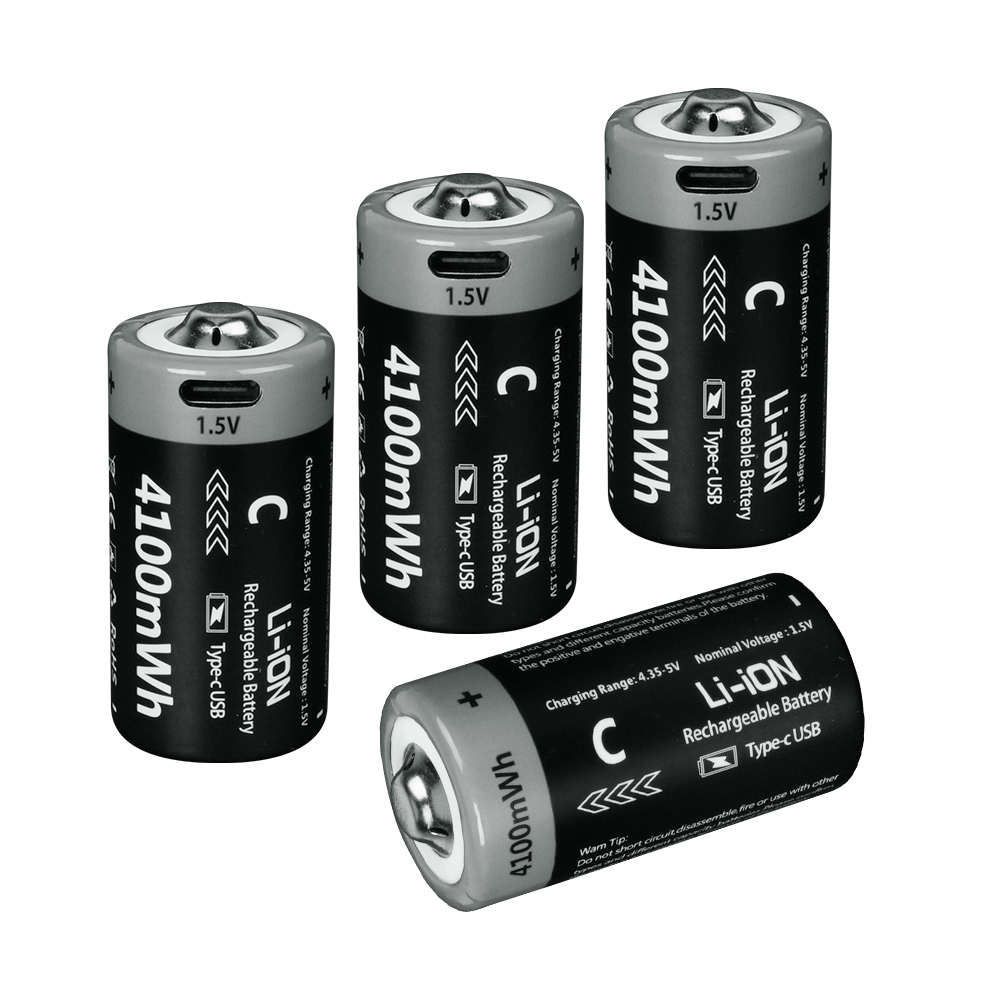 C size Lithium 4100mWh batteries 4-pack, Rechargeable lithium battery