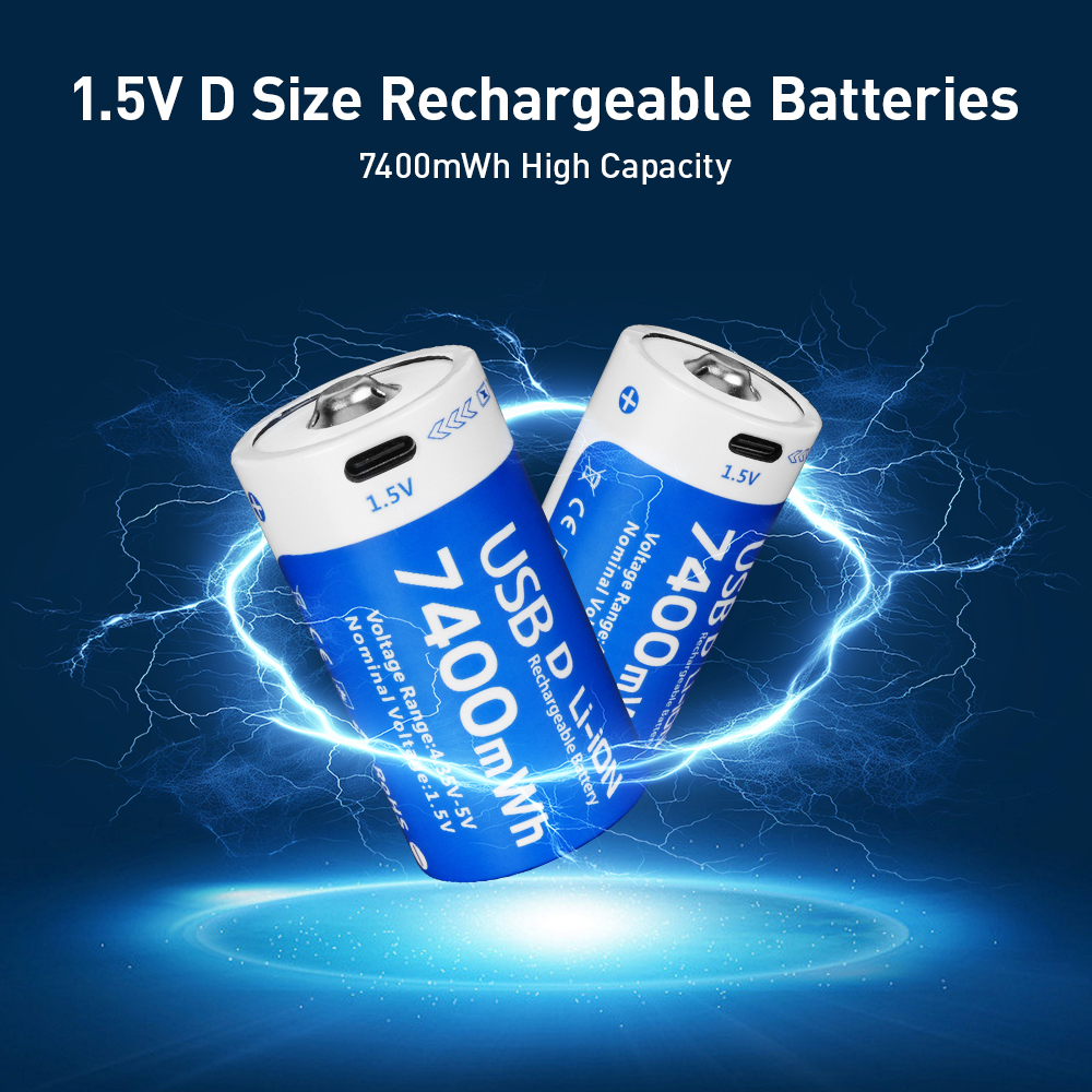 D size Lithium 7400mWh batteries 4-pack, Rechargeable lithium battery