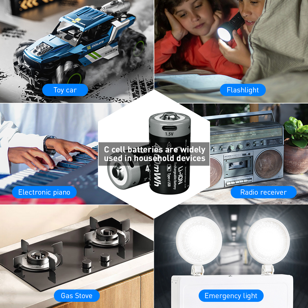 C size Lithium 4100mWh batteries 4-pack, Rechargeable lithium battery