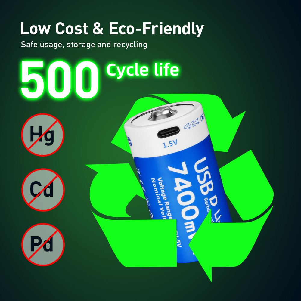 D size Lithium 7400mWh batteries 4-pack, Rechargeable lithium battery