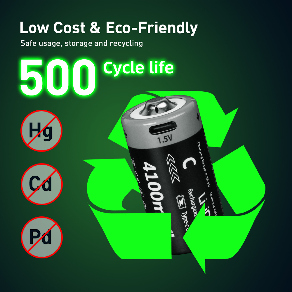 C size Lithium 4100mWh batteries 4-pack, Rechargeable lithium battery