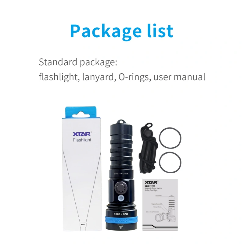 XTAR D26 1600 Lumen Scuba Diving Flashlight Dive Torch Underwater 100 Meters Submarine Lights for Under Water Deep Sea Cave at Night