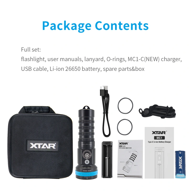 XTAR D30 1600 Lumens Scuba Diving Video Light, Multi-Color LED Underwater Flashlight with 130 Degree Wide Angle Beam, Underwater 100 Meters Diving Photography Light