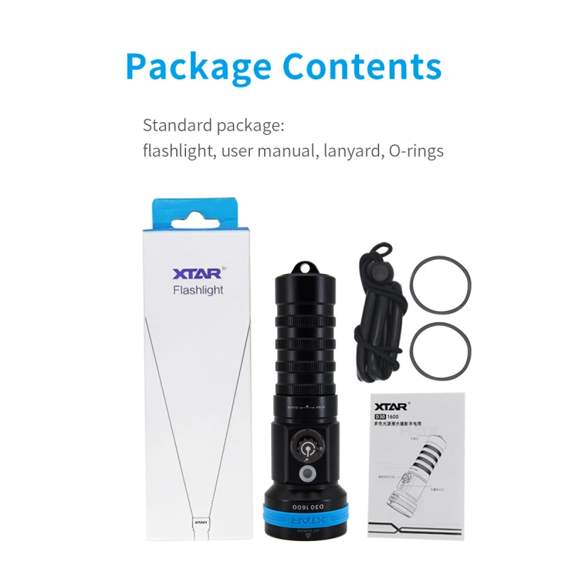 XTAR D30 1600 Lumens Scuba Diving Video Light, Multi-Color LED Underwater Flashlight with 130 Degree Wide Angle Beam, Underwater 100 Meters Diving Photography Light
