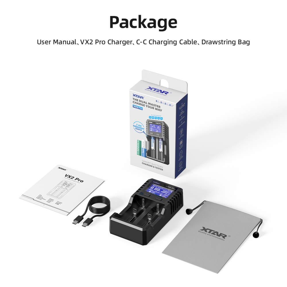 XTAR VX2 Pro Visible Mixer 1.5V/3.6V/3.7V Li-Ion& 3.2V LiFePO4& 1.2V Ni-MH Batteries Charger and Battery Capacity Tester