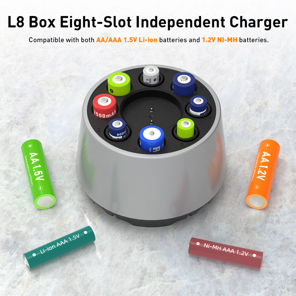 XTAR L8 BOX 8-Slot Rechargeable Battery Charger for AA/AAA 1.5V Li-ion and 1.2V NI-MH Batteries
