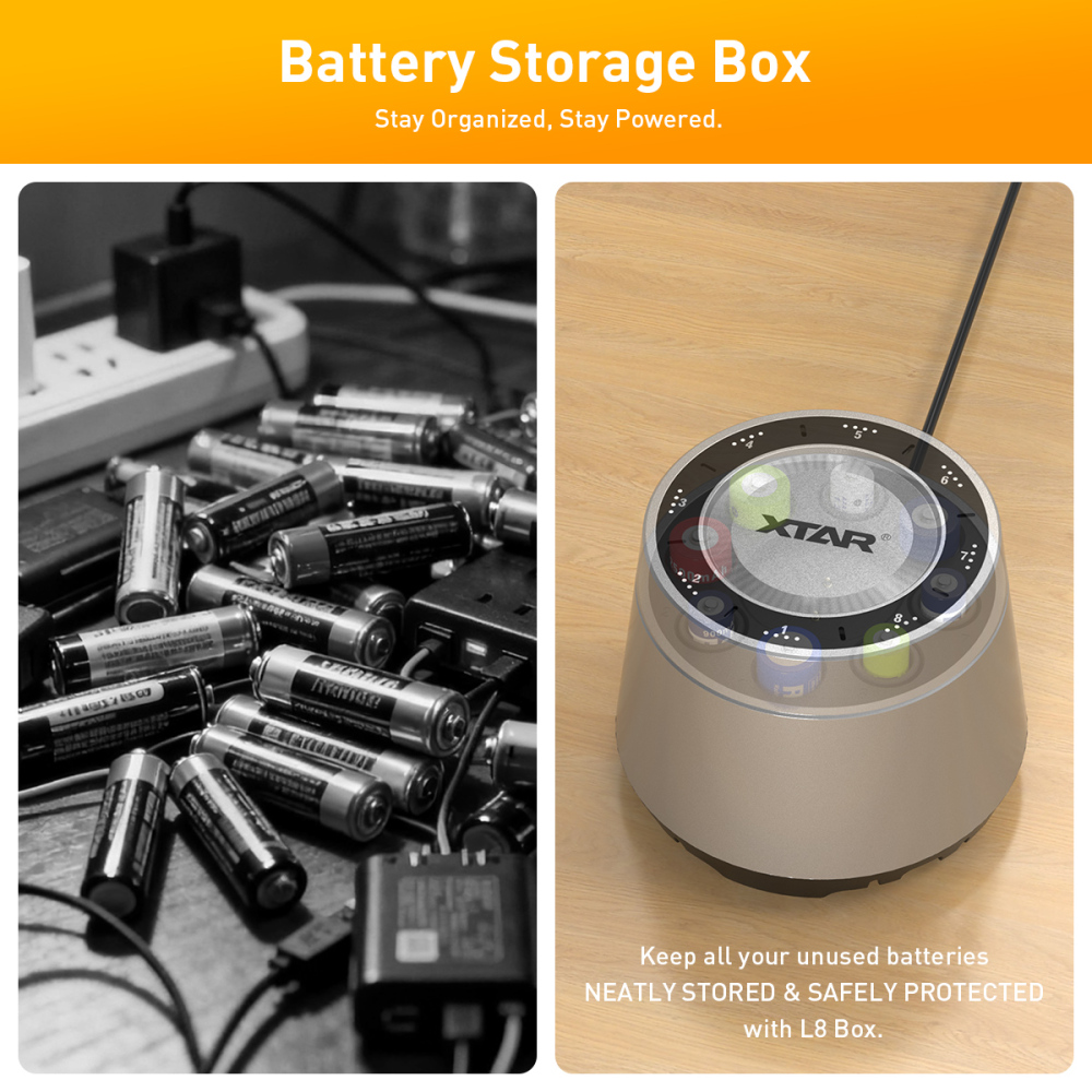 XTAR L8 BOX 8-Slot Rechargeable Battery Charger for AA/AAA 1.5V Li-ion and 1.2V NI-MH Batteries