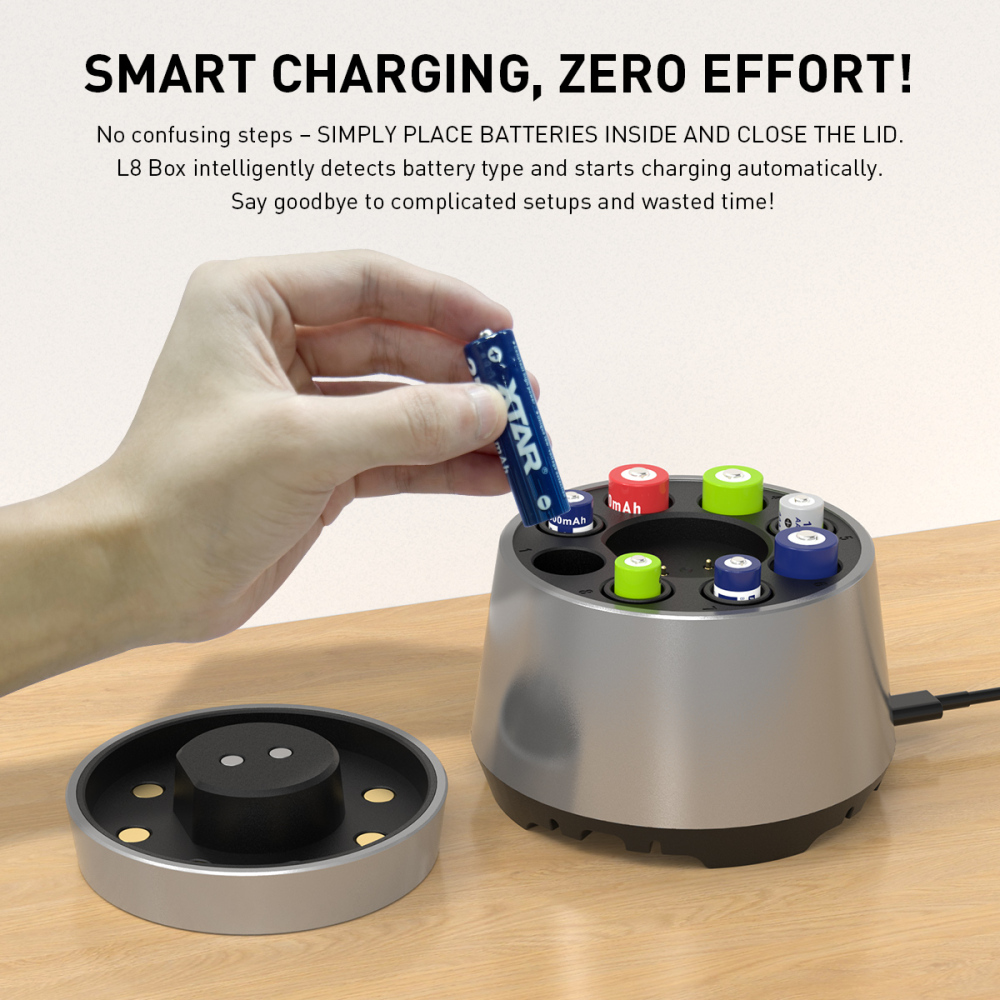 XTAR L8 BOX 8-Slot Rechargeable Battery Charger for AA/AAA 1.5V Li-ion and 1.2V NI-MH Batteries