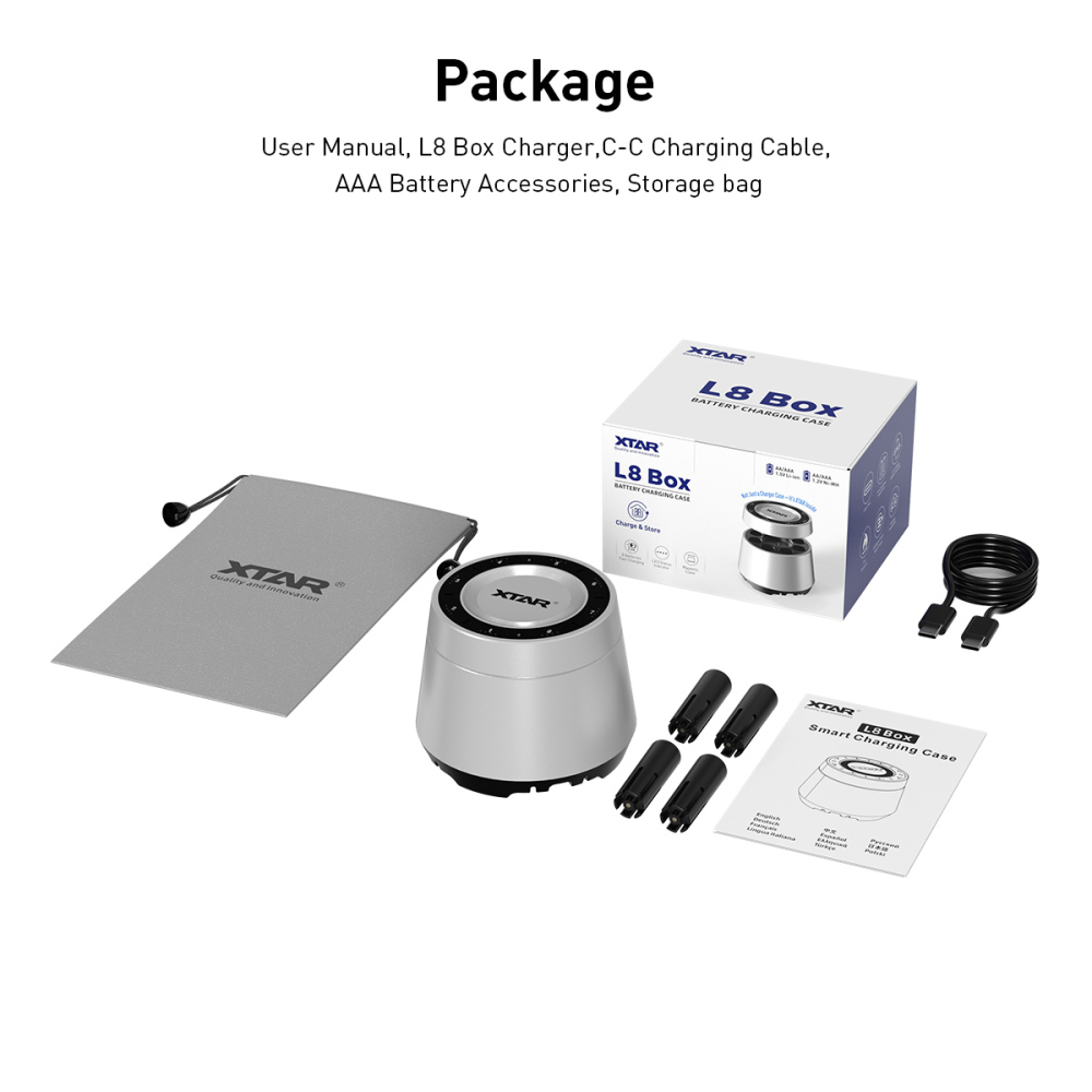 XTAR L8 BOX 8-Slot Rechargeable Battery Charger for AA/AAA 1.5V Li-ion and 1.2V NI-MH Batteries