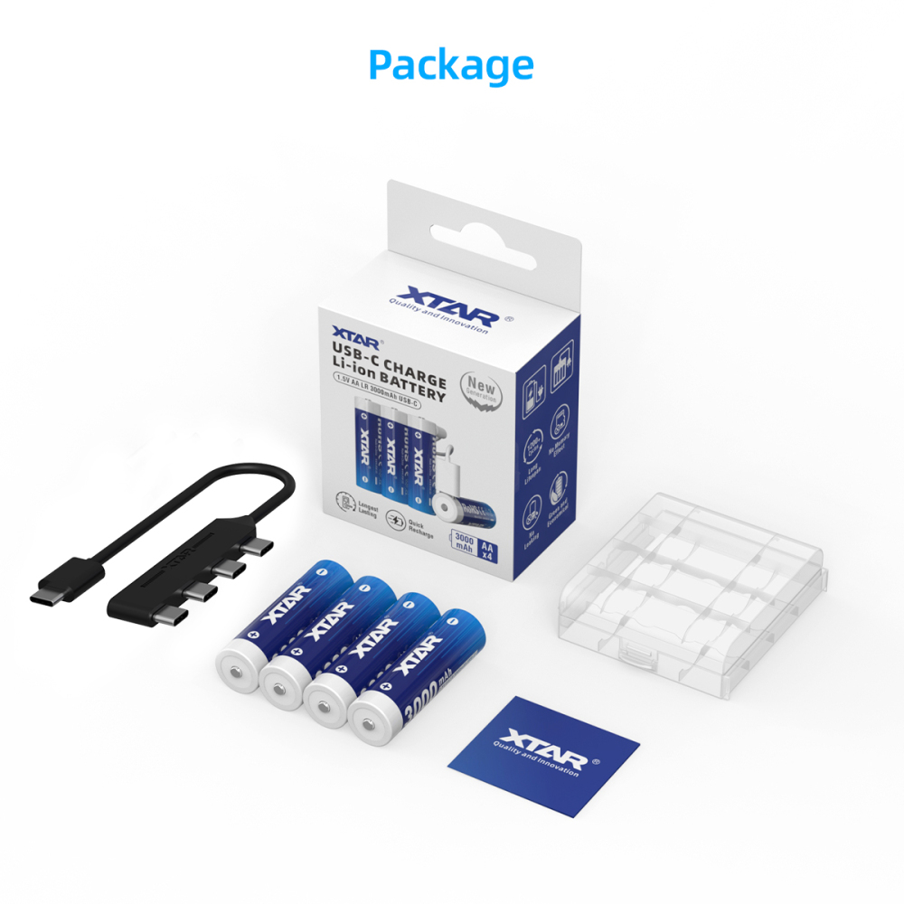 XTAR Rechargeable Li-ion Battery 1.5V AA LR 3000mAh USB-C