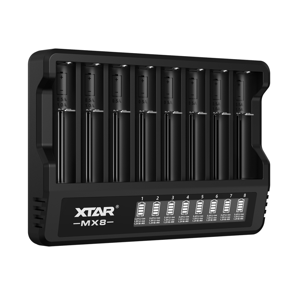 XTAR MX8 Charger (Compatible with 3.6/3.7V & 1.5V Li-ion and 1.2V Ni-MH Batteries)