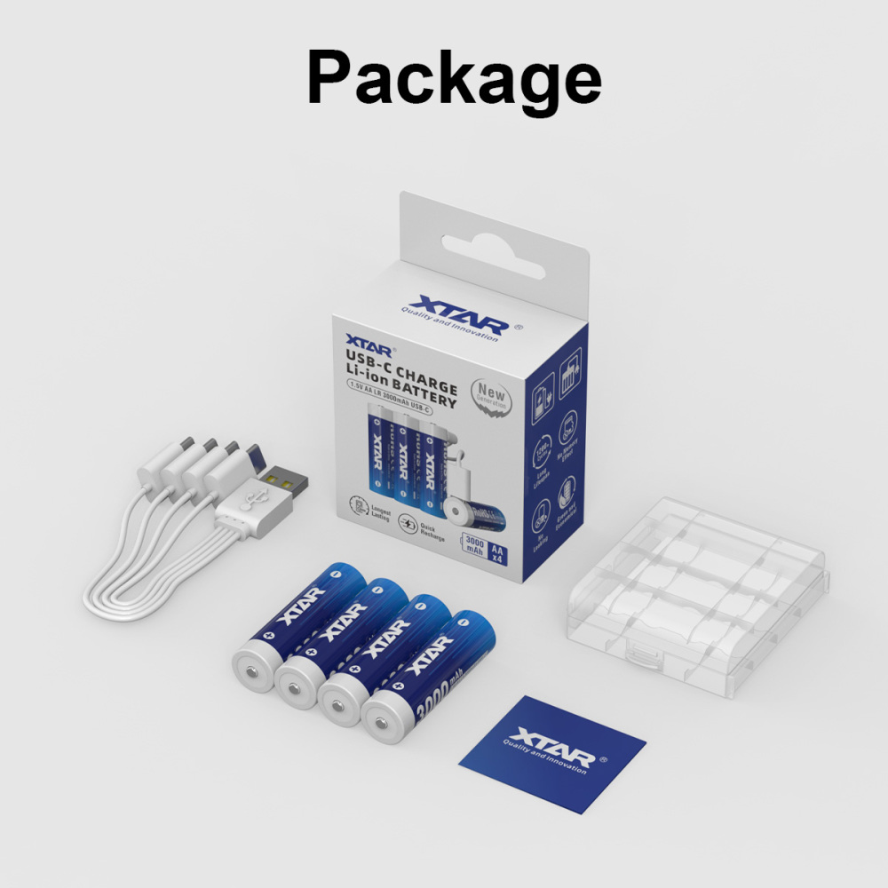 XTAR Rechargeable Li-ion Battery 1.5V AA LR 3000mAh USB-C
