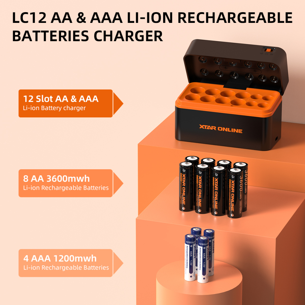 XTAR LC12 12-slots Li-ion AA/AAA Battery Charger & Storage box